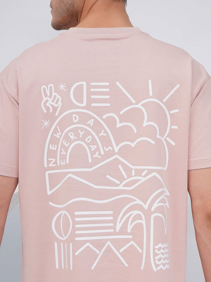Dusty Pink Men’s Oversized Everyday Graphic T-Shirt – KMOT009
