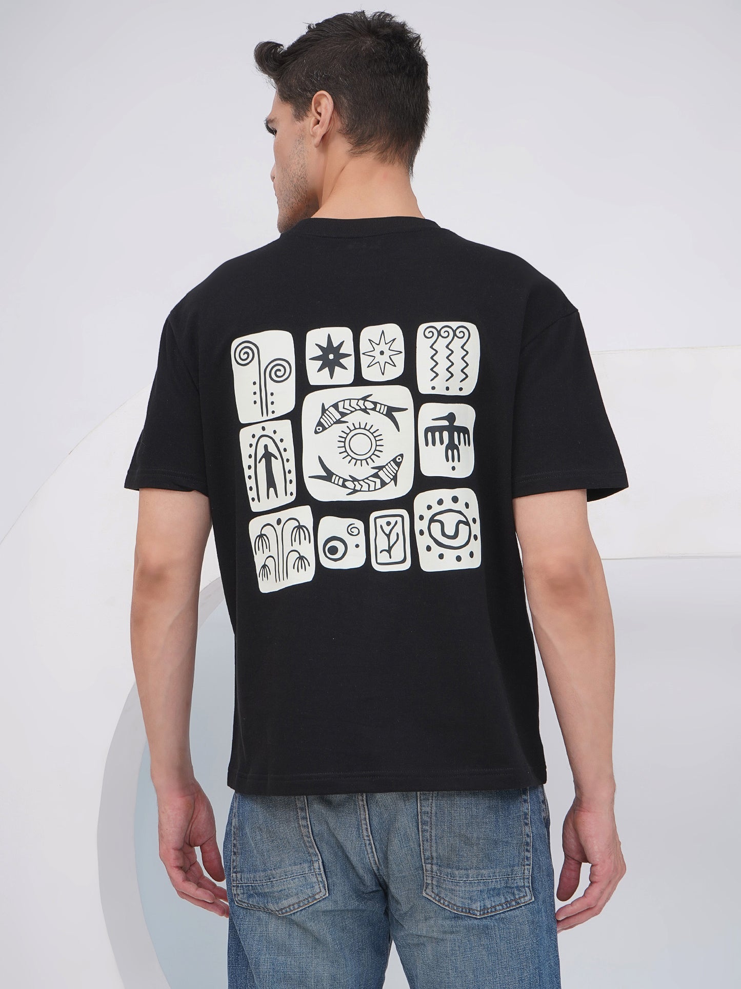 Black Men's Oversized T-Shirt with Back Print – KMOT004