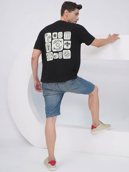 Black Men's Oversized T-Shirt with Back Print – KMOT004