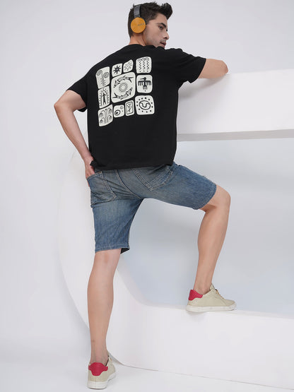 Black Men's Oversized T-Shirt with Back Print – KMOT004