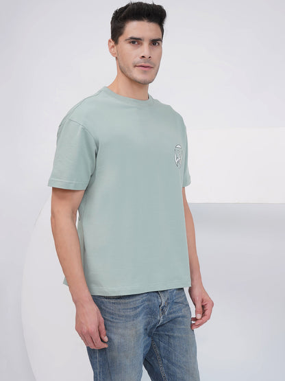 Sage Green Men’s Oversized Mountain Graphic T-Shirt- KMOT007