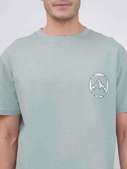 Sage Green Men’s Oversized Mountain Graphic T-Shirt- KMOT007