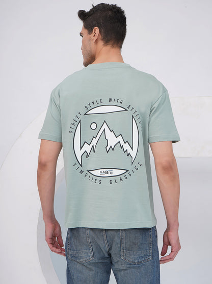 Sage Green Men’s Oversized Mountain Graphic T-Shirt- KMOT007