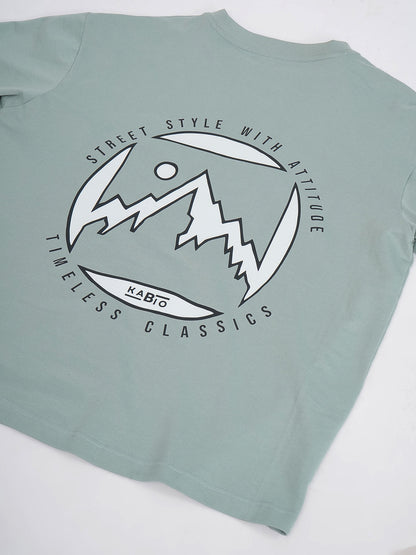 Sage Green Men’s Oversized Mountain Graphic T-Shirt- KMOT007