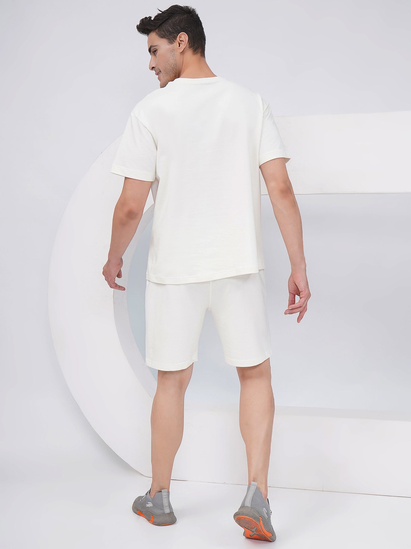 Men’s Off White Cotton Co-Ord Set with Script Print-KMCS001