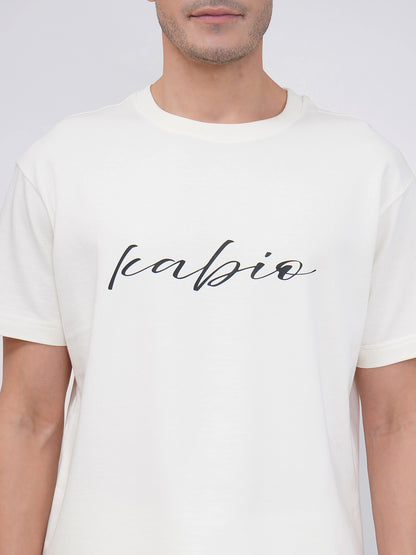 Men’s Off White Cotton Co-Ord Set with Script Print-KMCS001