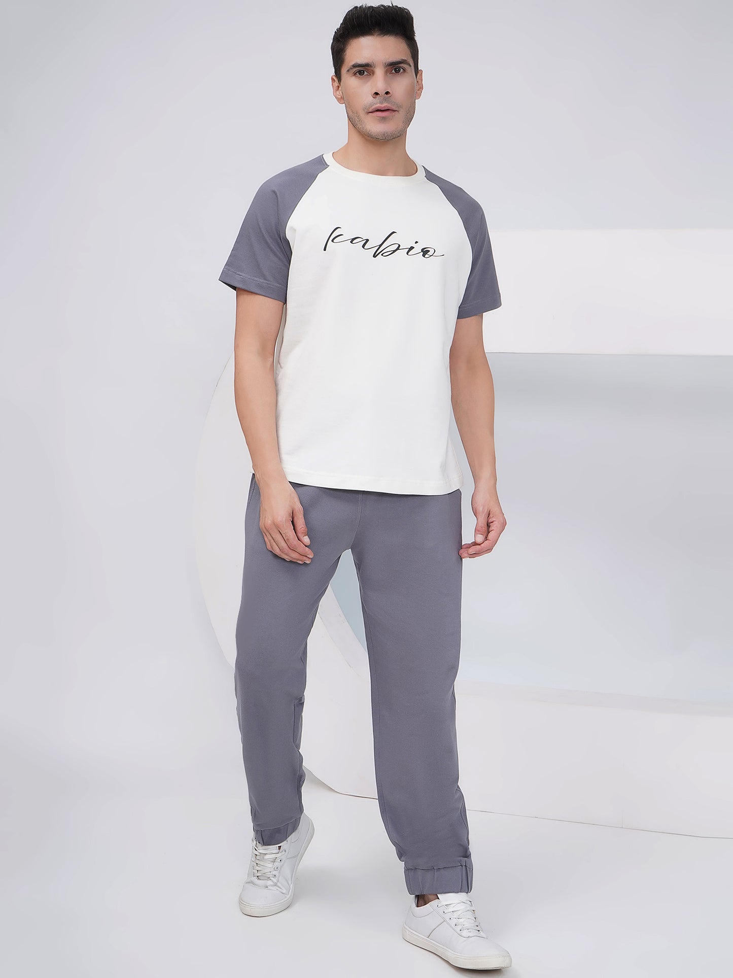 Men’s Off-White & Grey Colorblock Co-ord Set – KMCS005