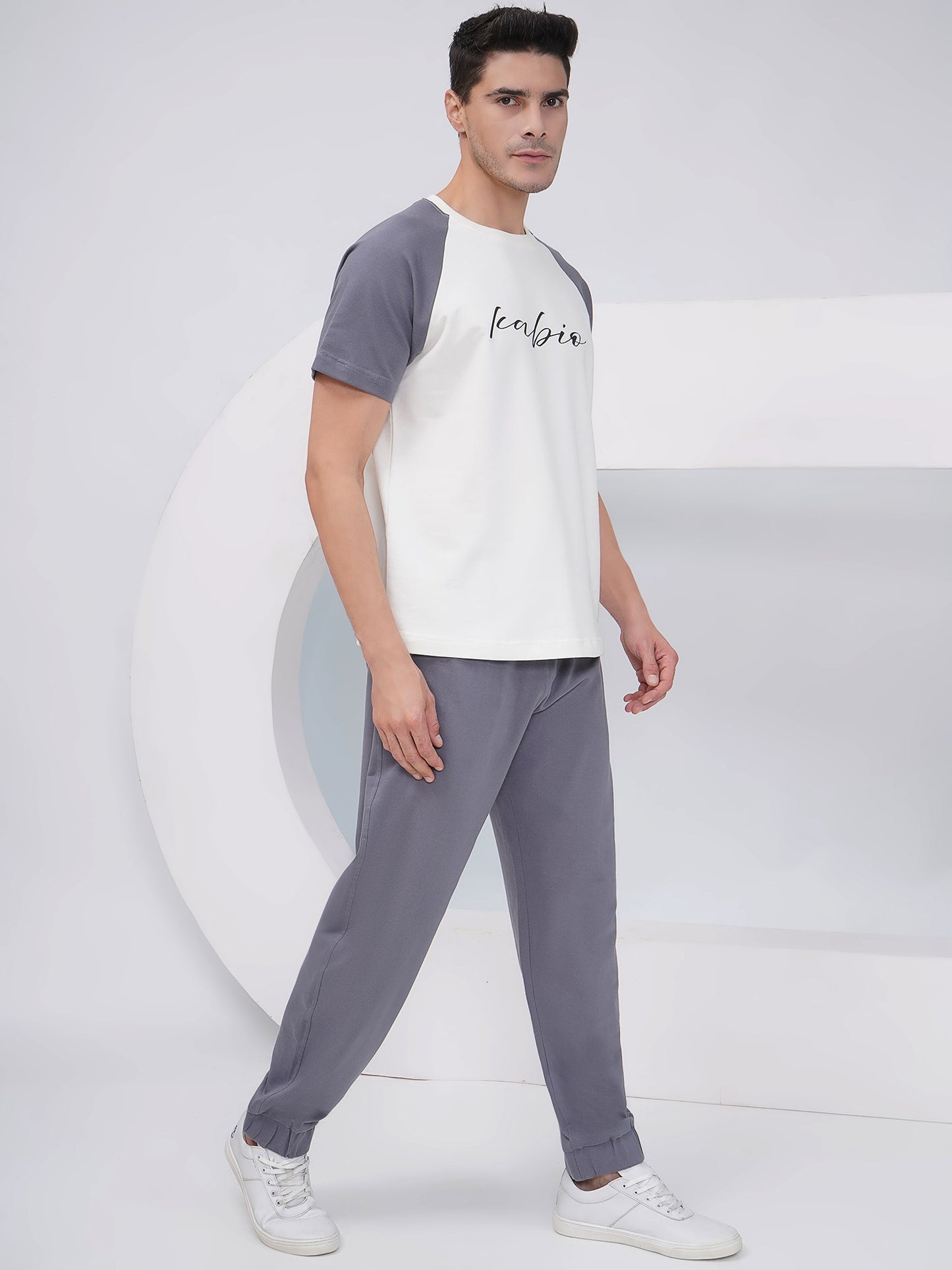 Men’s Off-White & Grey Colorblock Co-ord Set – KMCS005