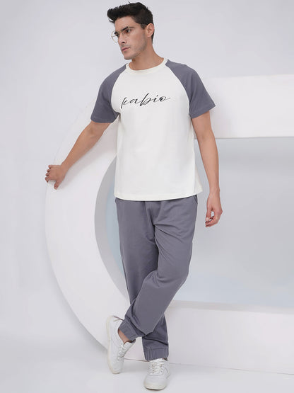 Men’s Off-White & Grey Colorblock Co-ord Set – KMCS005