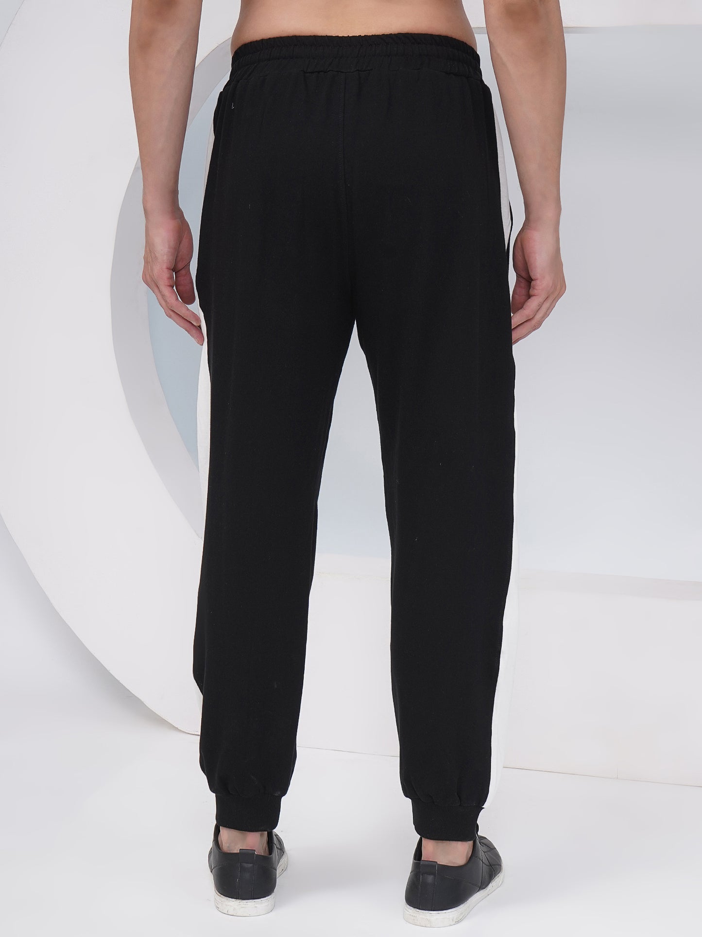 Men’s Black Cotton Joggers with Side Stripe-KML003