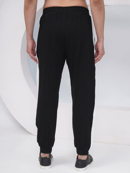 Men’s Black Cotton Joggers with Side Stripe-KML003