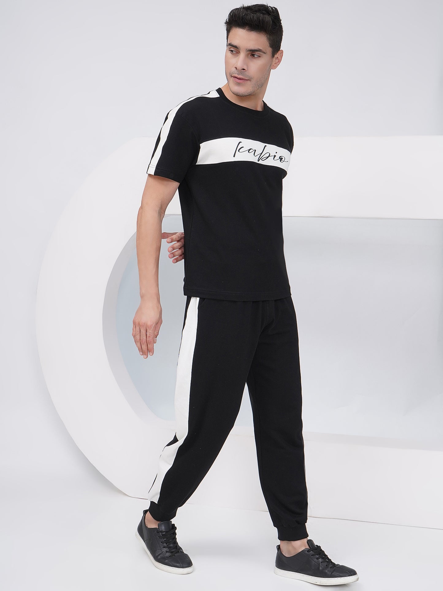 Men’s Black Contrast Panel Co-Ord Set – KMCS004