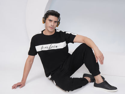 Men’s Black Contrast Panel Co-Ord Set – KMCS004