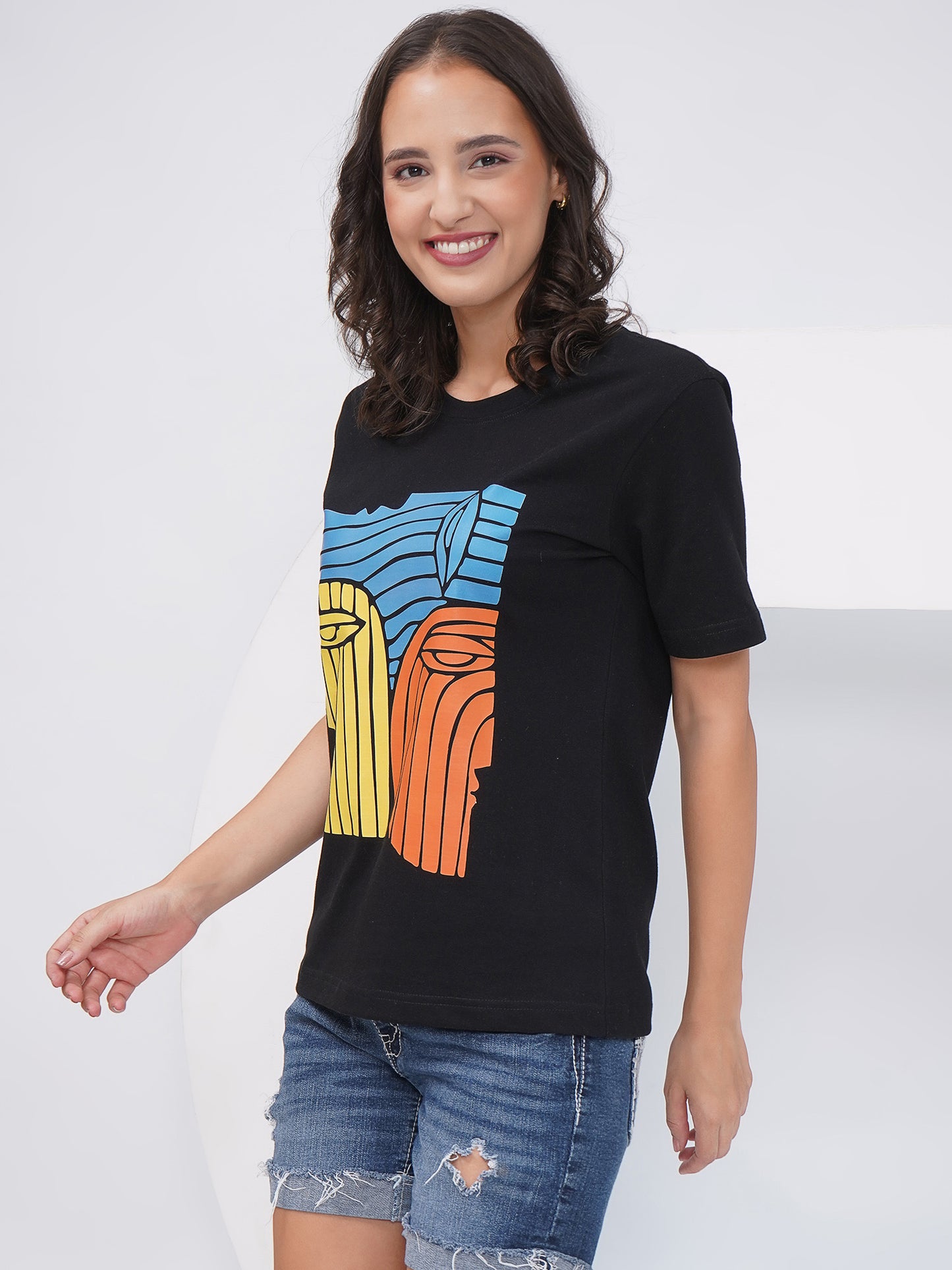 Women's Black Regular Fit Graphic T-Shirt – KWRT007