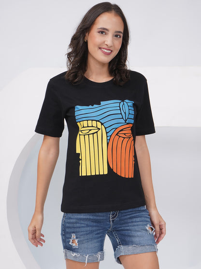Women's Black Regular Fit Graphic T-Shirt – KWRT007