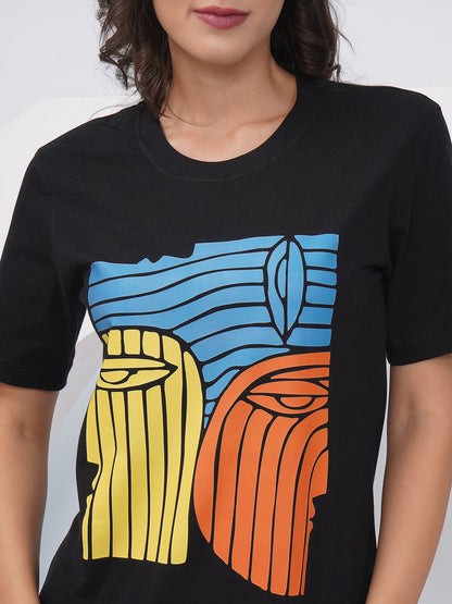 Women's Black Regular Fit Graphic T-Shirt – KWRT007