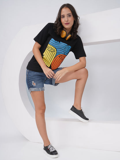 Women's Black Regular Fit Graphic T-Shirt – KWRT007