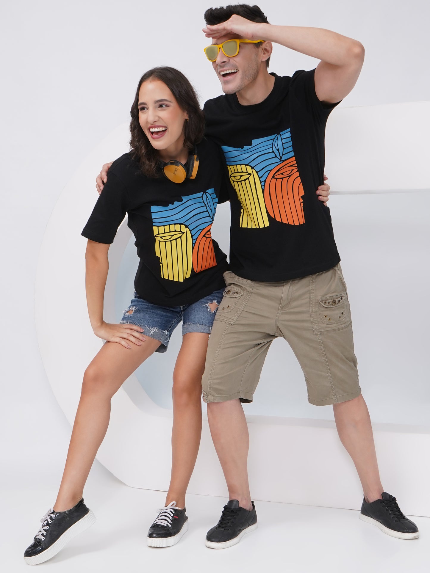 Bold Faces Cotton Couple T-Shirts-KD001