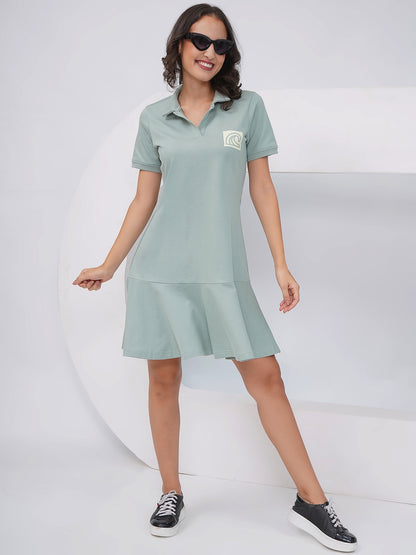 Sage Green Polo Collar Flounce Hem Dress – KWD001