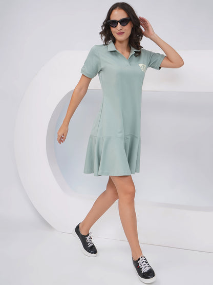 Sage Green Polo Collar Flounce Hem Dress – KWD001