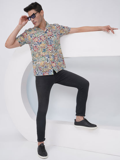 Multicolor Relaxed Fit Floral Print Casual Shirt- KMS002