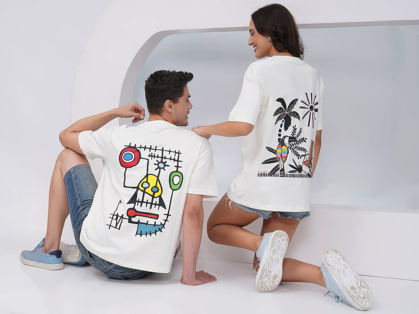 Unisex Oversized T-Shirts – Off White (Set of 2)- KD004