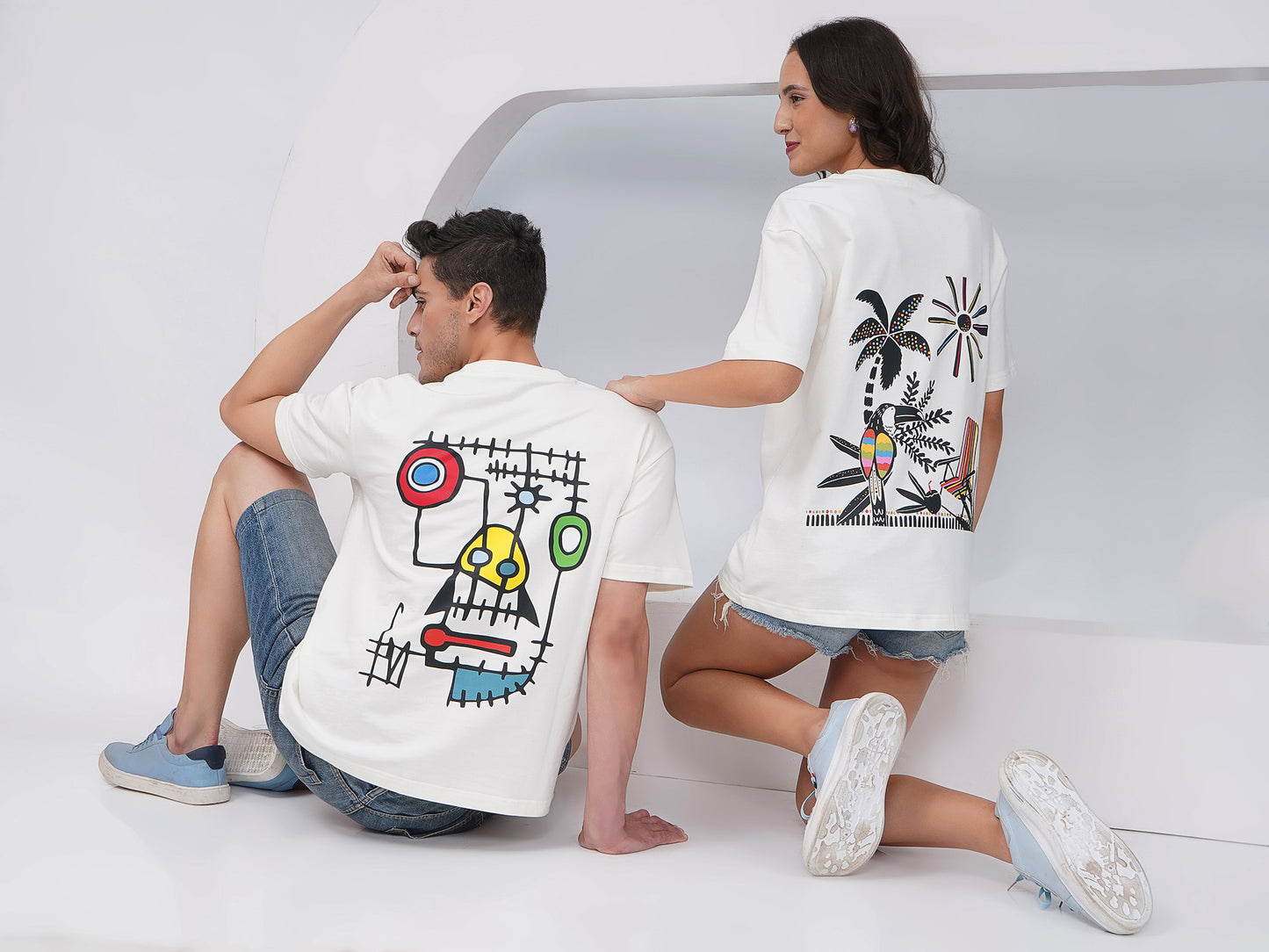 Unisex Oversized T-Shirts – Off White (Set of 2)- KD004