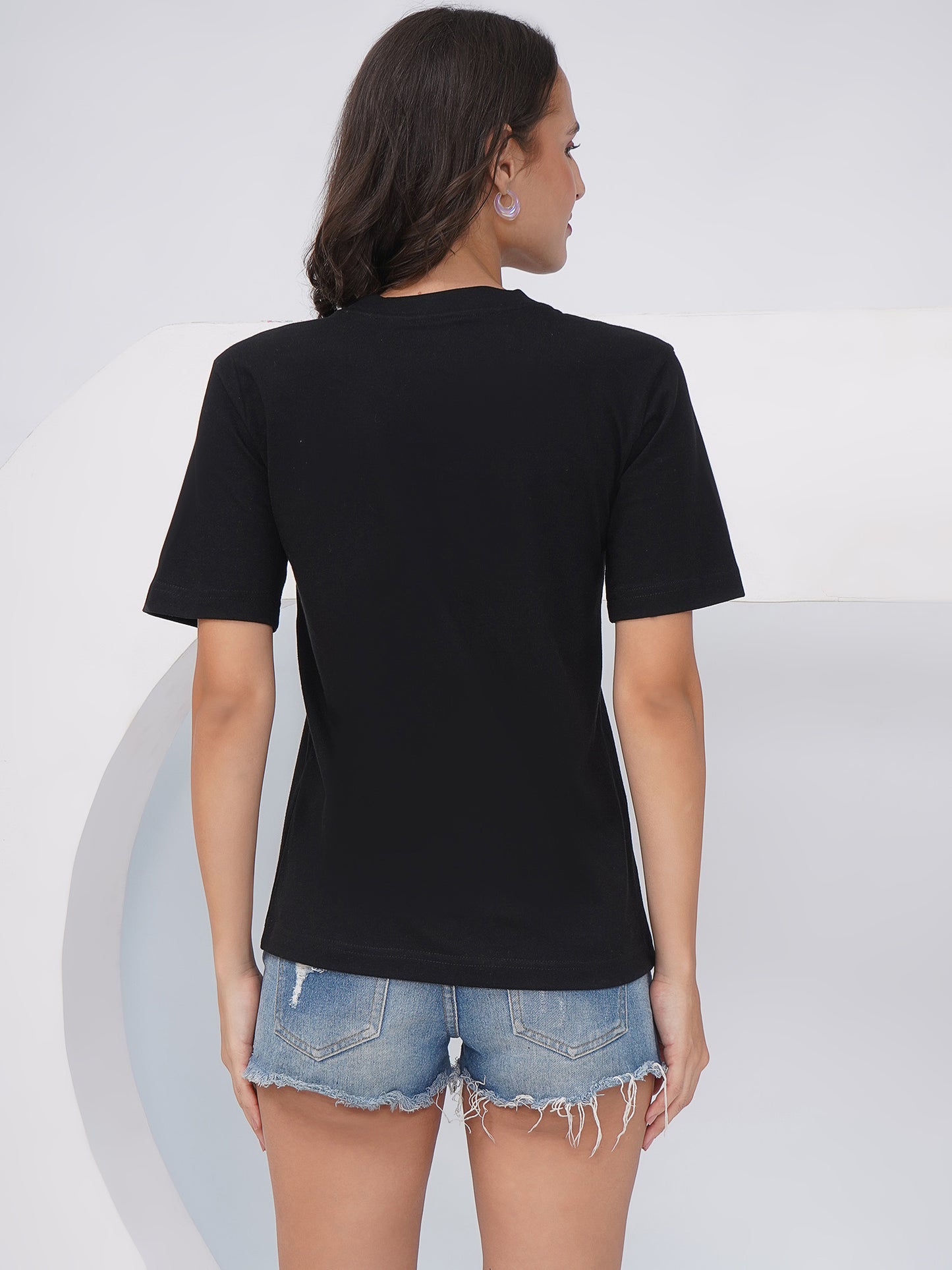 Women's Black Regular Fit Embroidered T-Shirt – KWRT008