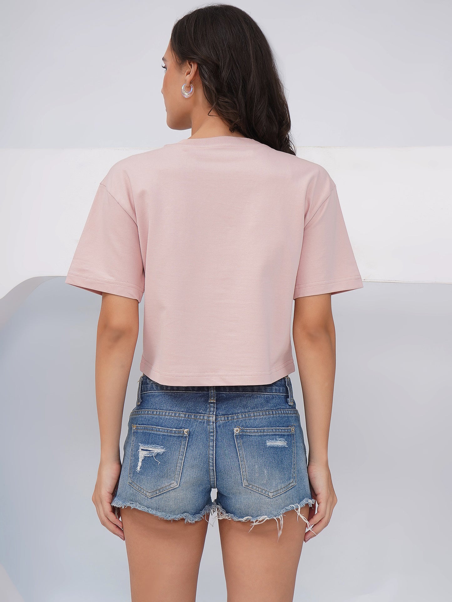 Pink Butterfly Print Oversized Crop Top-KWCT002