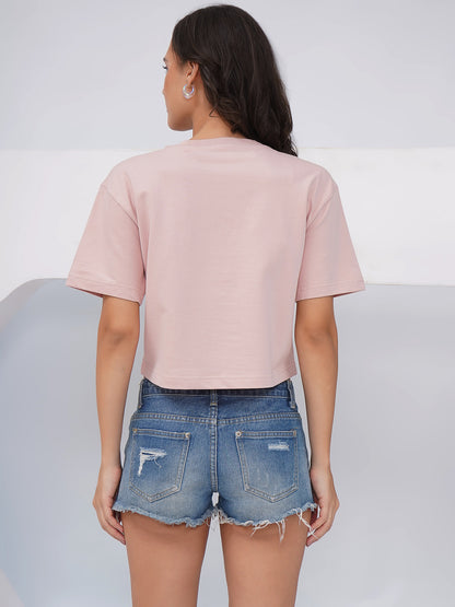 Pink Butterfly Print Oversized Crop Top-KWCT002