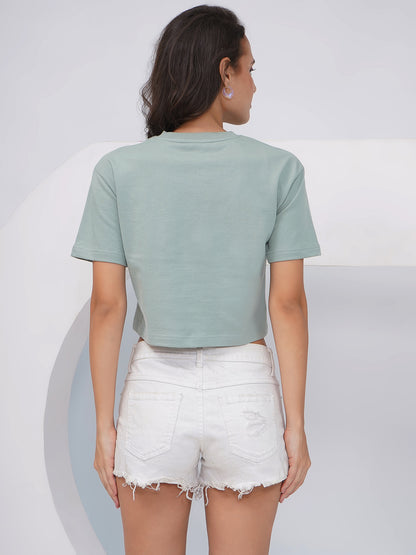 Sage Green Daisy Print Oversized Crop Top