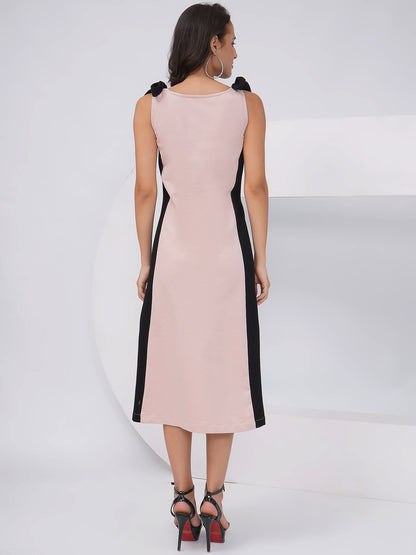 Colorblock Sleeveless Midi Dress with Side Slits-KWD006