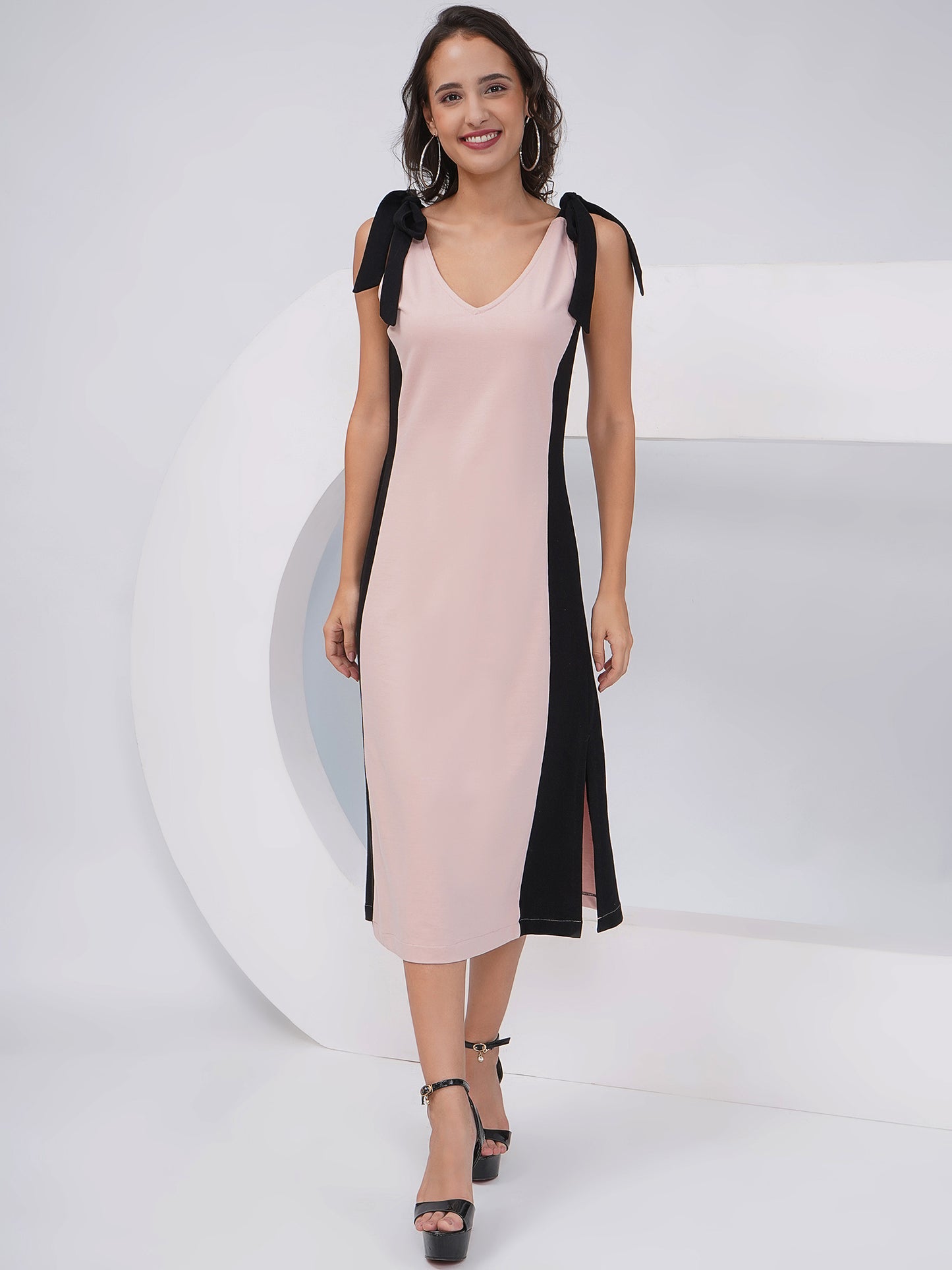 Colorblock Sleeveless Midi Dress with Side Slits-KWD006