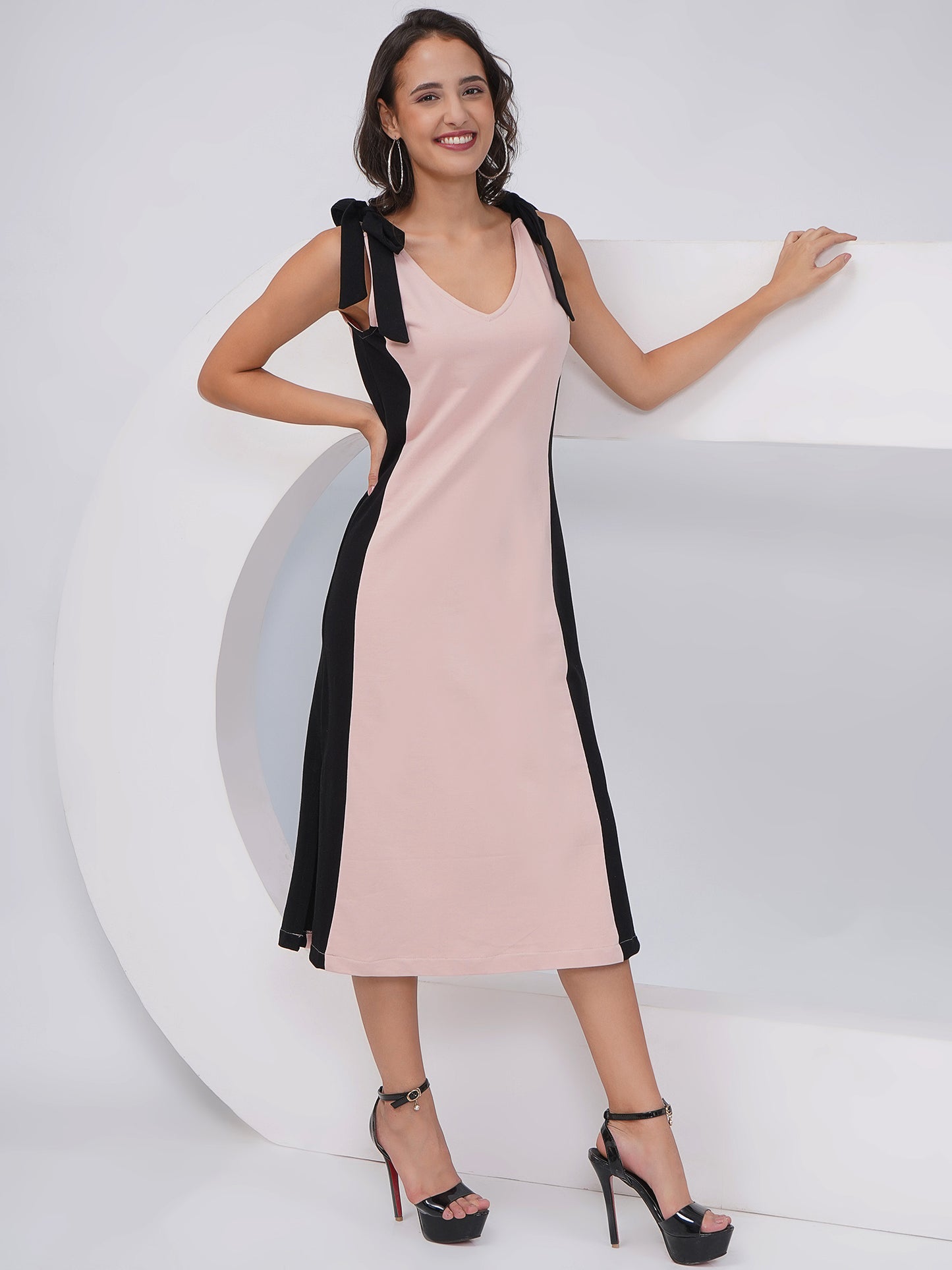 Colorblock Sleeveless Midi Dress with Side Slits-KWD006