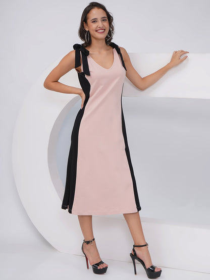 Colorblock Sleeveless Midi Dress with Side Slits-KWD006