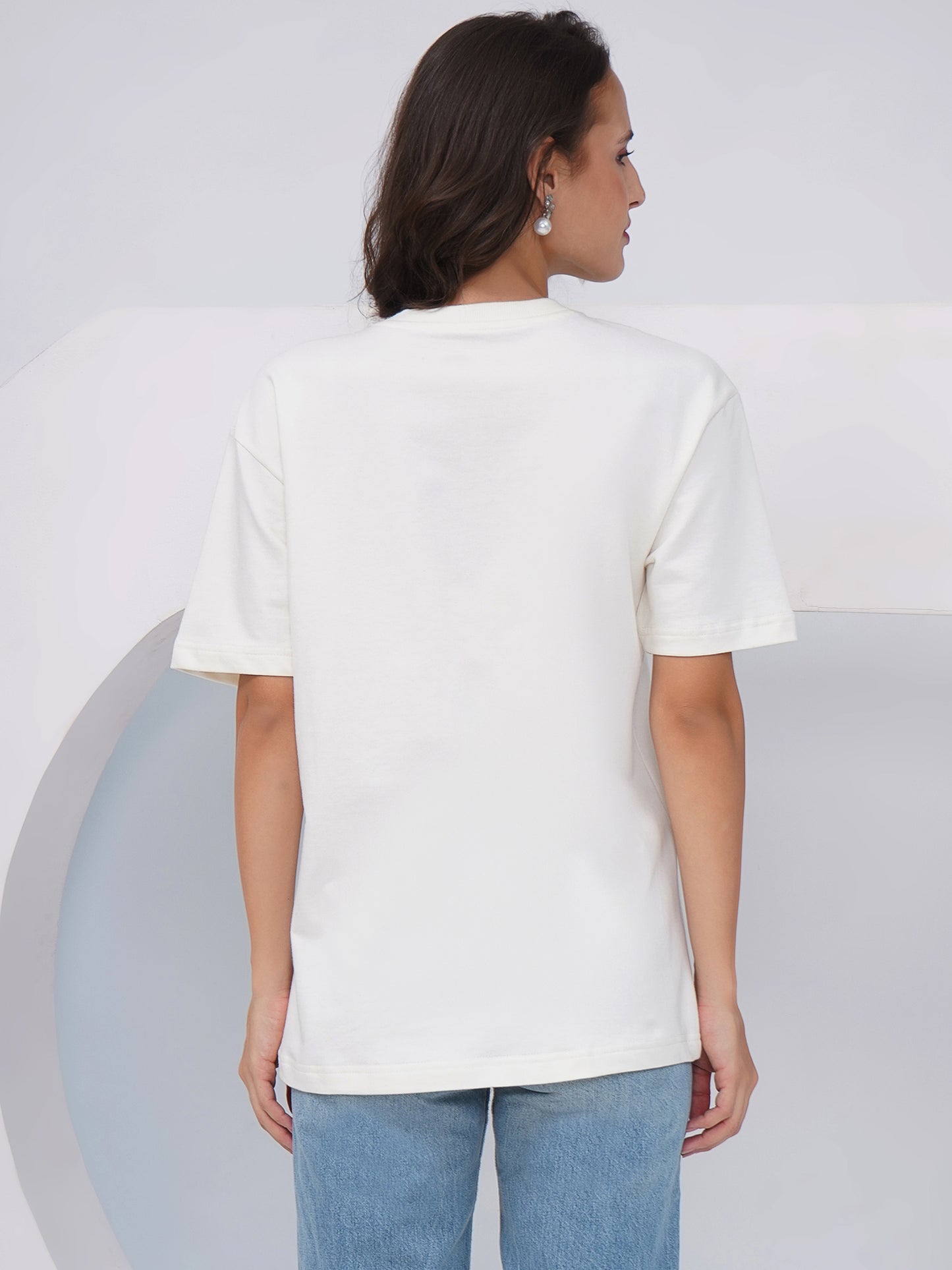 Off White Oversized Embroidered T-Shirt – KWOT012