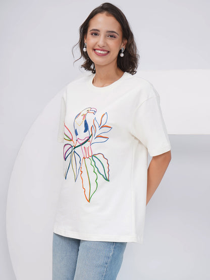 Off White Oversized Embroidered T-Shirt – KWOT012