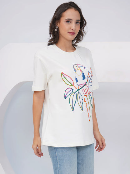 Off White Oversized Embroidered T-Shirt – KWOT012