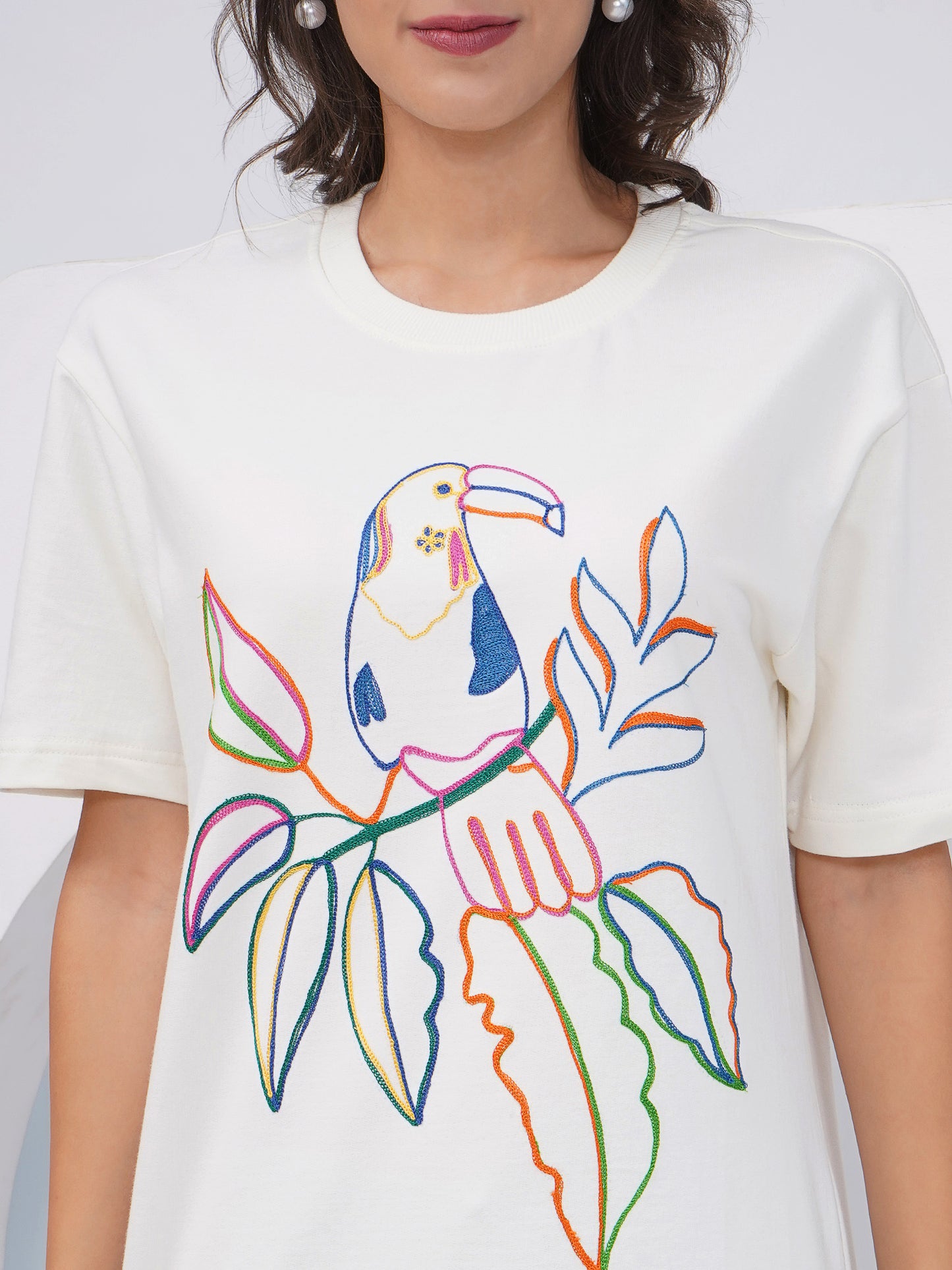 Off White Oversized Embroidered T-Shirt – KWOT012