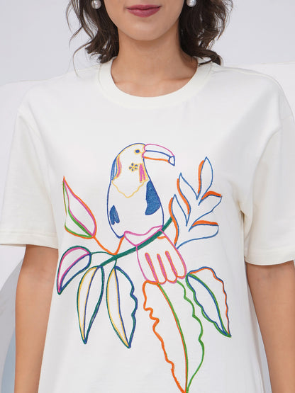 Off White Oversized Embroidered T-Shirt – KWOT012