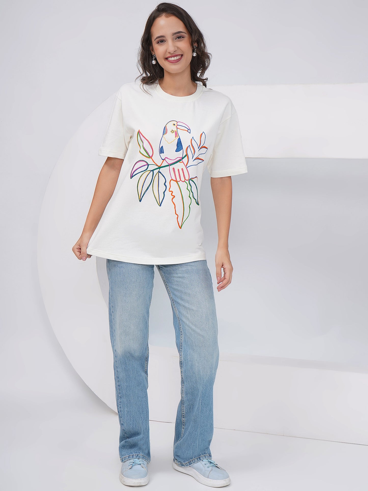 Off White Oversized Embroidered T-Shirt – KWOT012