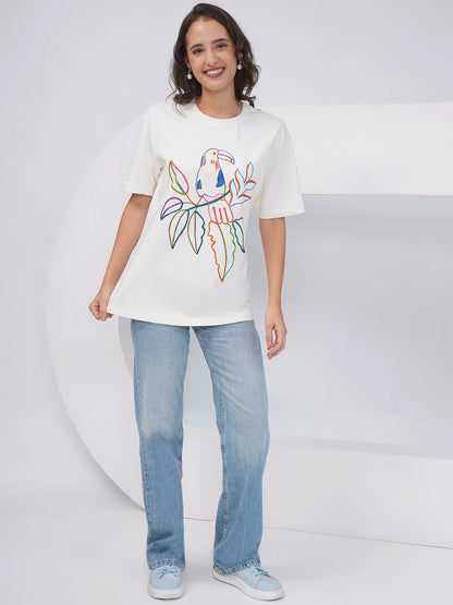 Off White Oversized Embroidered T-Shirt – KWOT012
