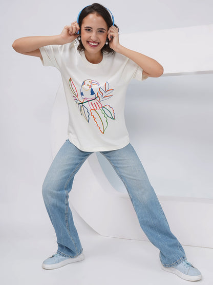 Off White Oversized Embroidered T-Shirt – KWOT012