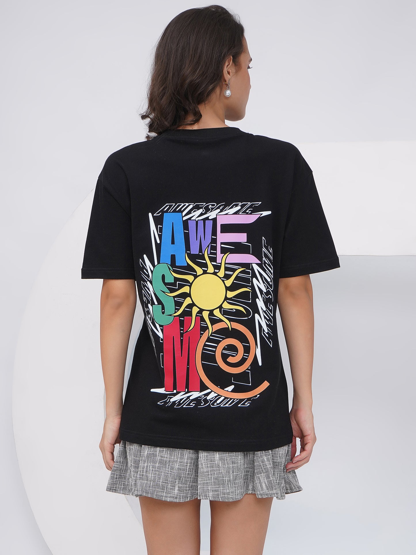Black Oversized Graphic Back Print T-Shirt – KWOT013