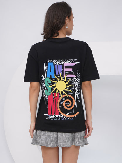 Black Oversized Graphic Back Print T-Shirt – KWOT013