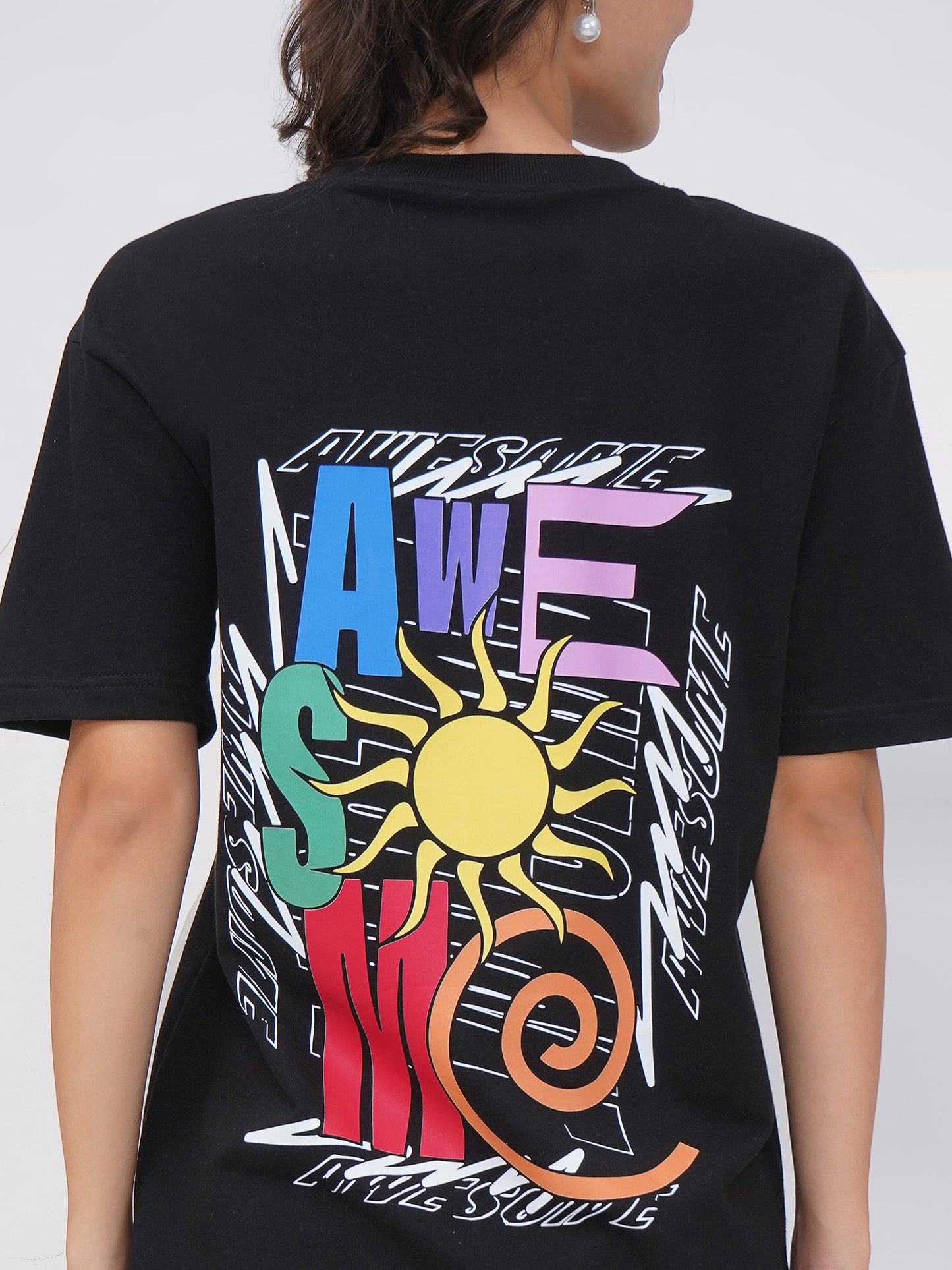 Black Oversized Graphic Back Print T-Shirt – KWOT013
