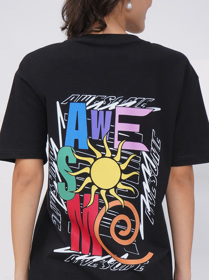 Black Oversized Graphic Back Print T-Shirt – KWOT013