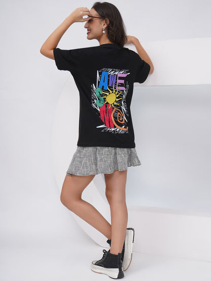Black Oversized Graphic Back Print T-Shirt – KWOT013
