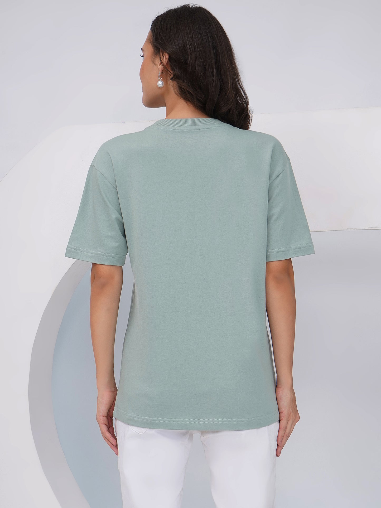 Sage Green Oversized Embroidered Floral T-Shirt – KWOT014