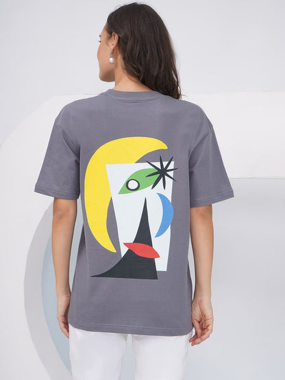 Charcoal Grey Oversized Abstract Graphic T-Shirt – KWOT015